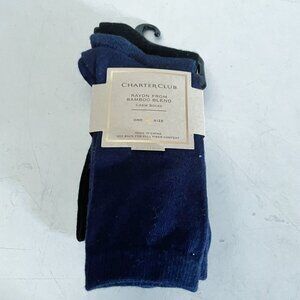 New Charter Club Womens 3 Pair Rayon from Bamboo Blend Crew Socks NWT Navy Black